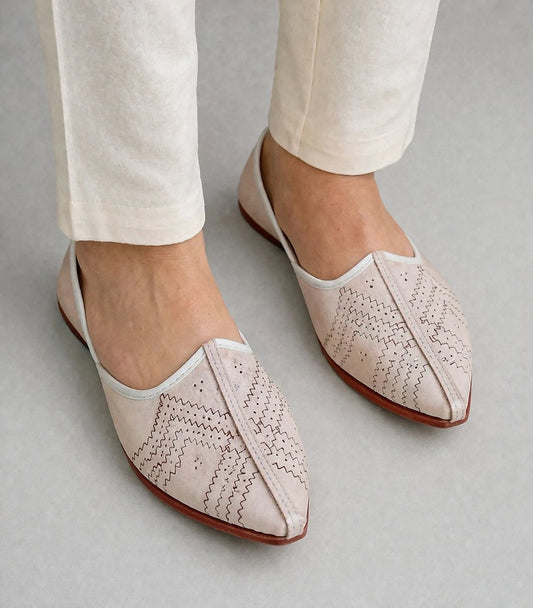 Casual Handmade Cream Jutti Genuine Leather Mojari