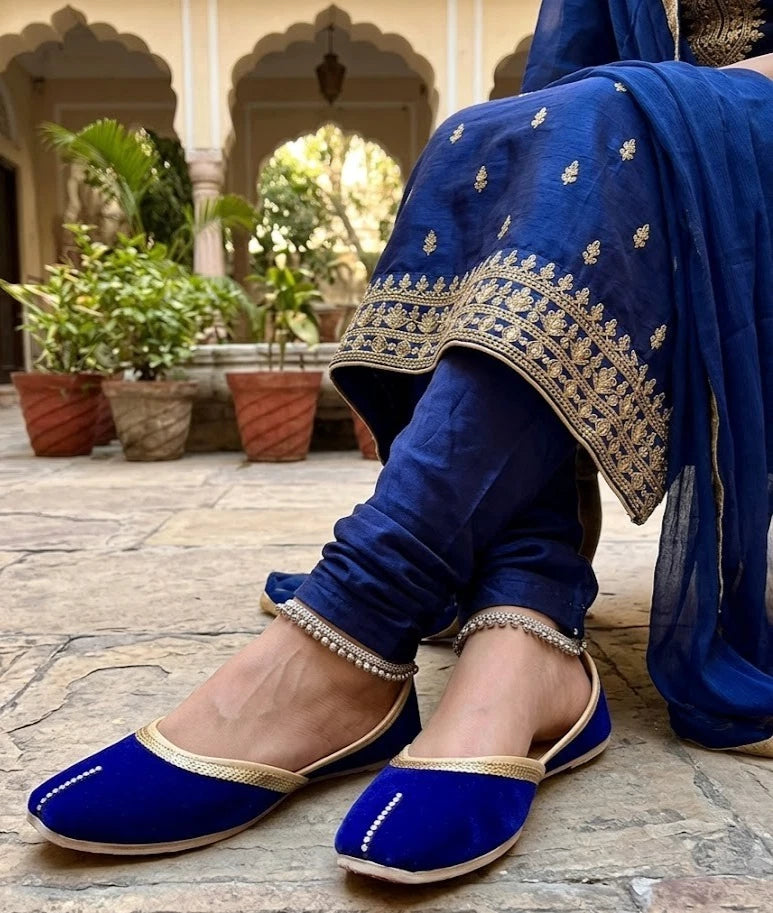 Handmade Bridal Jutti Blue Ethnic Flats Mojari