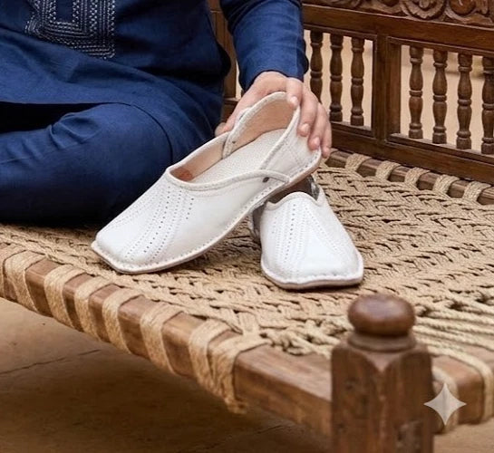 Handmade Camel Jutti White Leather Mojari