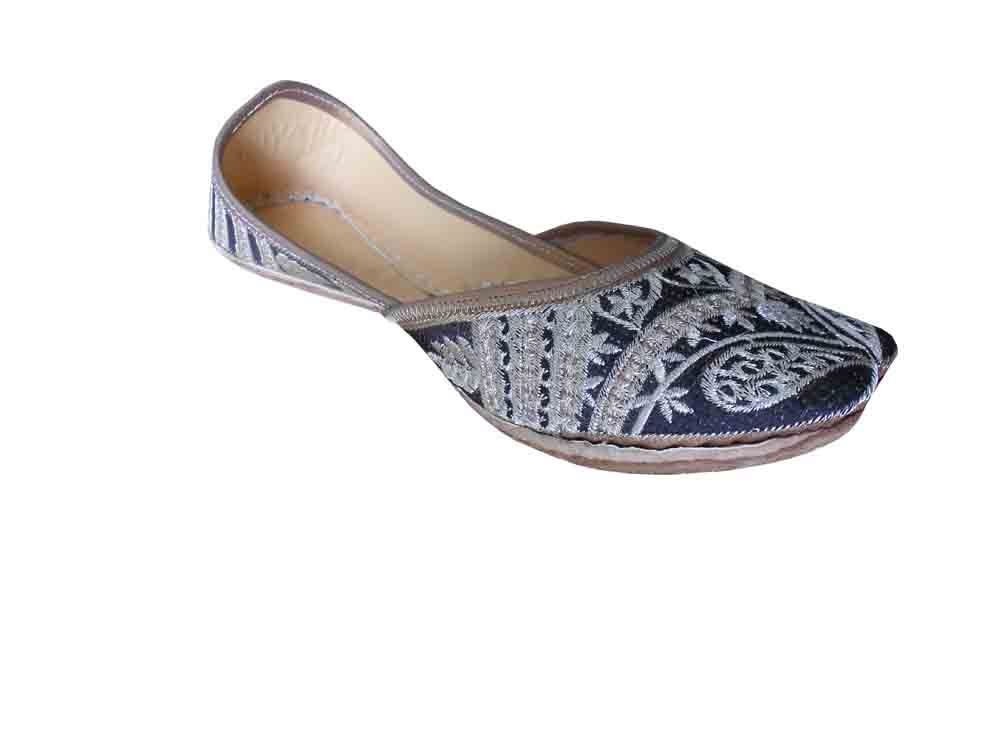 Women Shoes Indian Leather Black Mojaries Punjabi Ballerinas Jutties Flip-Flops Flat US 8.5