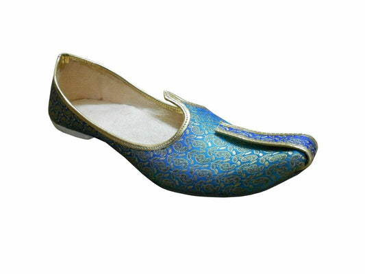 By Kalra Creations Men Shoes Indian Wedding Jutties Sky Blue Groom Mojaries Loafers & Slip Ons Flip-Flops Flat US 6/7