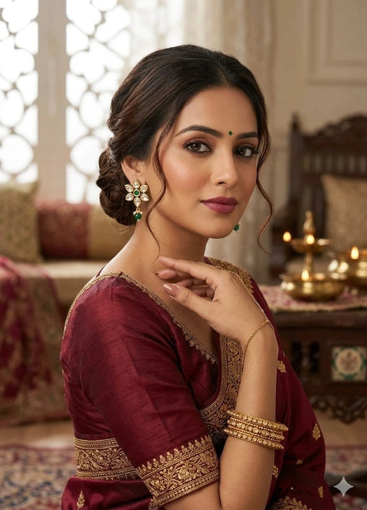 Women Gold Plated Pendant With Earrings