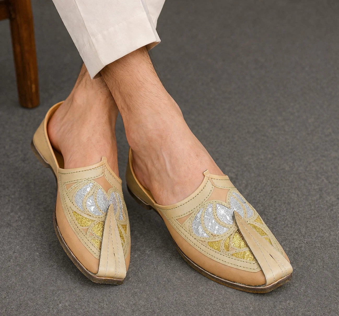Wheat Leather Mojari Shoes for Men Jutti
