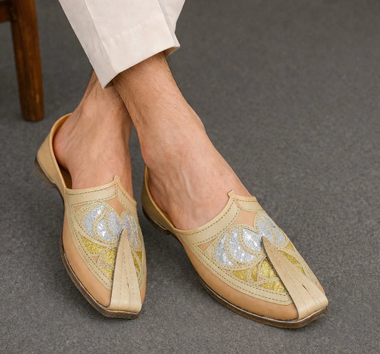 Wheat Leather Mojari Shoes for Men Jutti