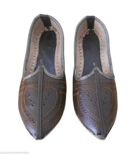 Men Shoes Casual Jutties Traditional Leather Brown Handmade Mojaries Indian Flip-Flops Flat US 7