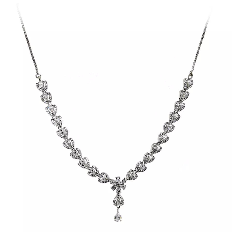 Women Necklace Jewelry Earrings Indian Bollywood Bridal AD Set Silver Plated