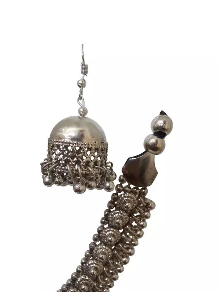Women Oxidised German Silver Necklace With Earrings for Women and Girl's