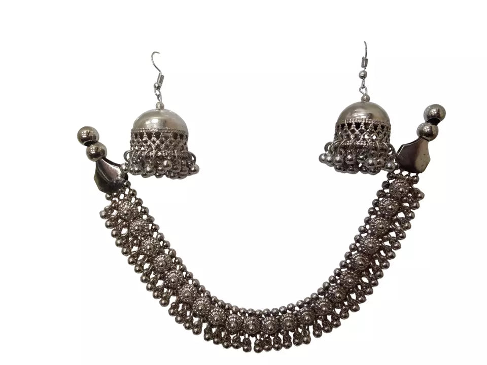 Women Oxidised German Silver Necklace With Earrings for Women and Girl's