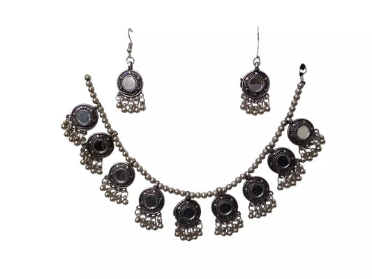 Women Oxidised German Silver Necklace With Earrings for Women and Girl's By Kalra Creations