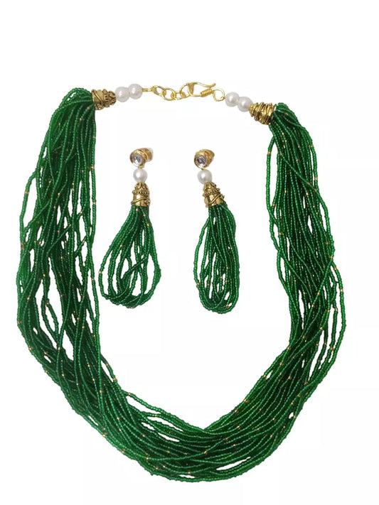 Women Gold Tone Wedding Pearls Necklace & Earring Set For Women