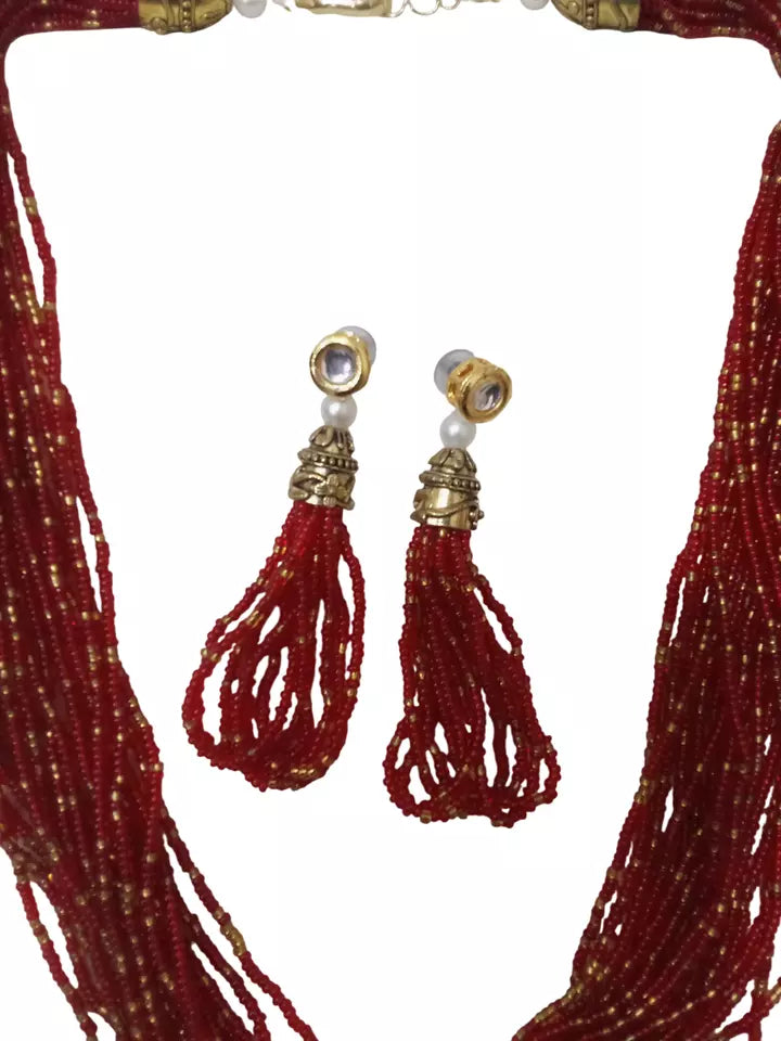 Women Gold Tone Wedding Pearls Necklace & Earring Set For Women