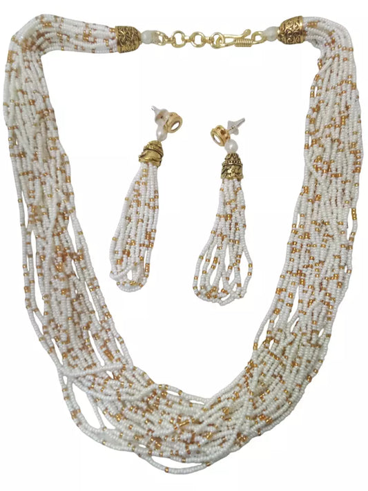 Women Gold Tone Wedding Pearls Necklace & Earring Set For Women