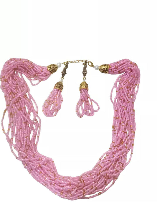 Women Gold Tone Wedding Pearls Necklace & Earring Set For Women