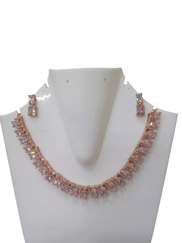 Women Necklace Jewelry Earrings Indian Bollywood Bridal AD Set Rose Gold Plated