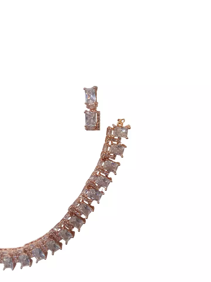 Women Necklace Jewelry Earrings Indian Bollywood Bridal AD Set Rose Gold Plated