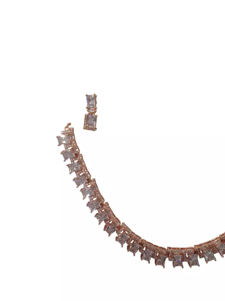 Women Necklace Jewelry Earrings Indian Bollywood Bridal AD Set Rose Gold Plated