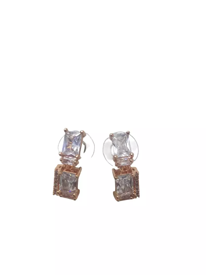 Women Necklace Jewelry Earrings Indian Bollywood Bridal AD Set Rose Gold Plated