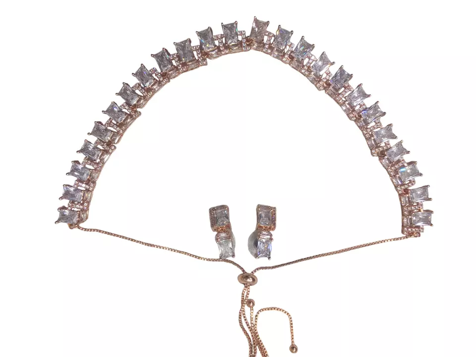 Women Necklace Jewelry Earrings Indian Bollywood Bridal AD Set Rose Gold Plated