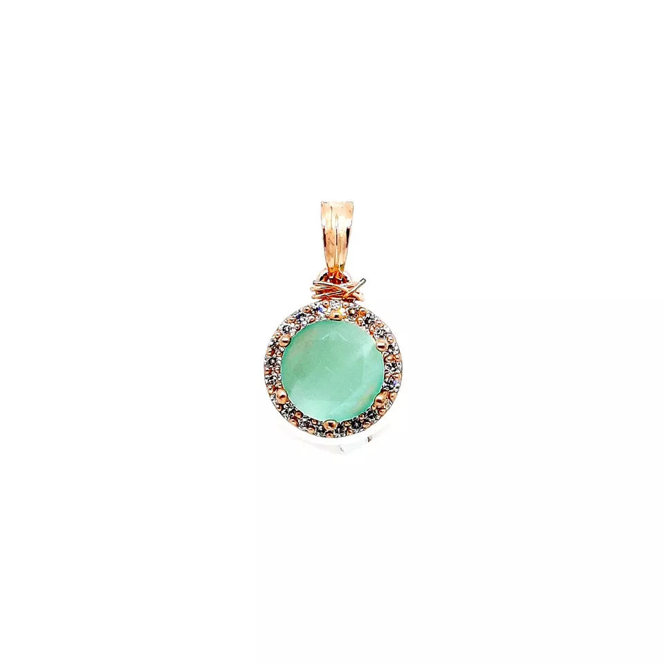 Women Pendant Indian Rose Gold Plated Green Stone Copper Tops Earring