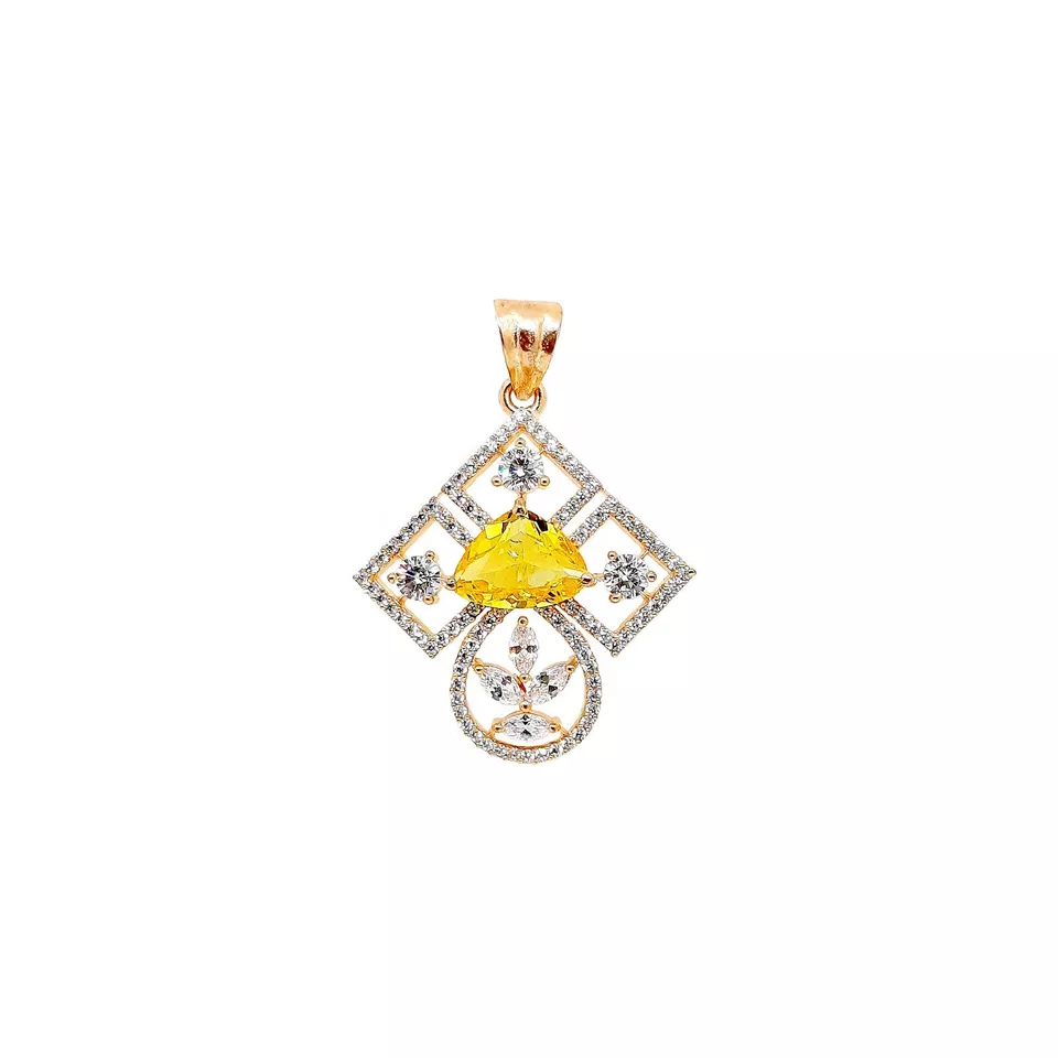 Women Gold Plated Pink Stone Copper Pendant With Tops Earrings Combo Jewelery AD