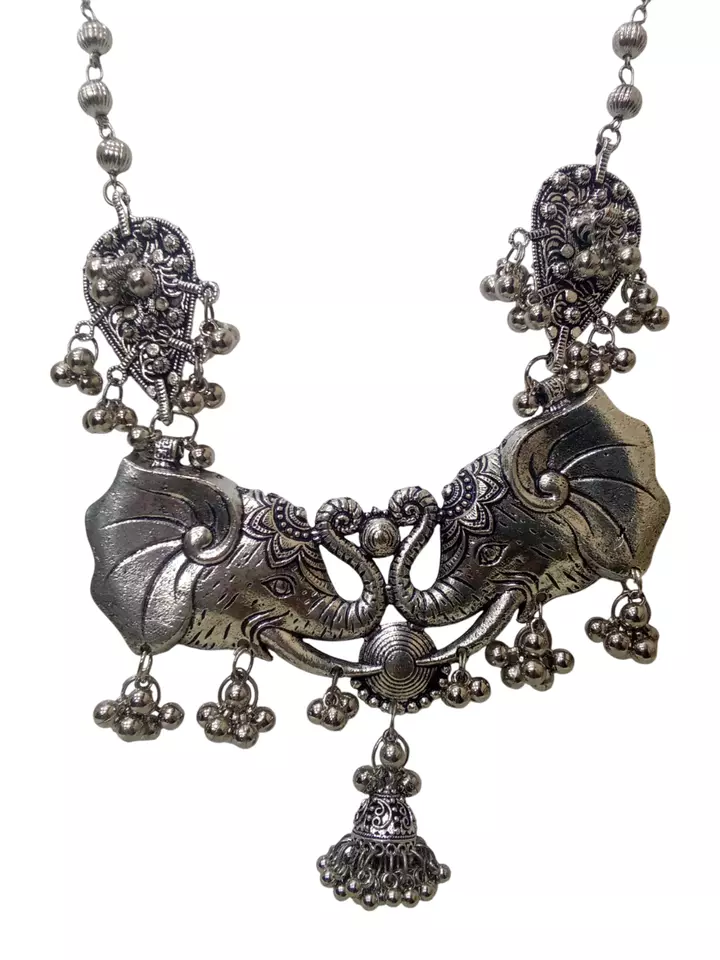 Women Silver Oxidised Necklace Brass Pendant Women and Girl's