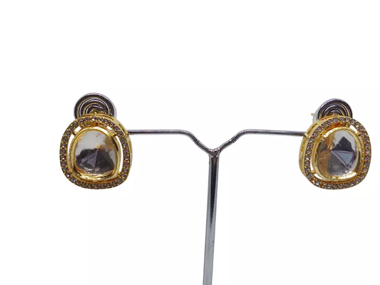 Women Kundan Polki Earrings Indian Bollywood Gold Plated Valentine's Day Gift By Kalra Creations