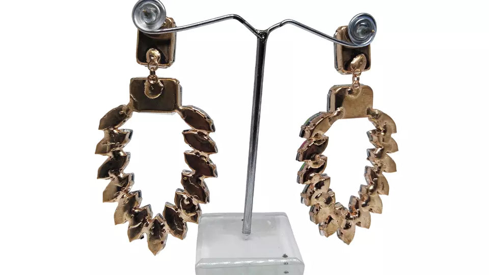 Women Jewelry Indian Rose Gold Tone Stone Bollywood Style Bridal Brass Earrings