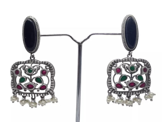 Women Earrings Tops Jewelry Indian Bollywood Style Bridal Brass Black Earrings By Kalra Creations