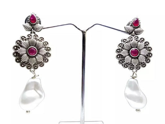 Women Jewelry Indian Earrings Bollywood Style Bridal Brass Maroon Stone Earrings By Kalra Creations