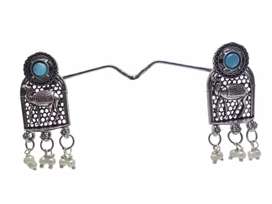 Women Jewelry Indian Earrings Bollywood Style Bridal Brass Blue Stone Earrings By Kalra Creations