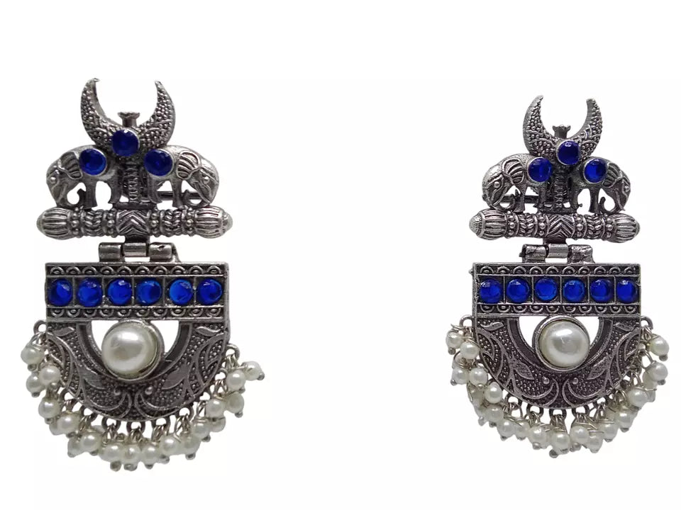 Women Jewelry Indian Earrings Bollywood Style Bridal Brass Blue Stone Earrings