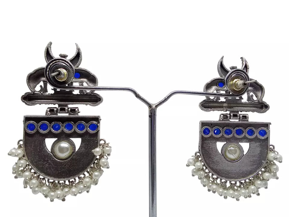 Women Jewelry Indian Earrings Bollywood Style Bridal Brass Blue Stone Earrings