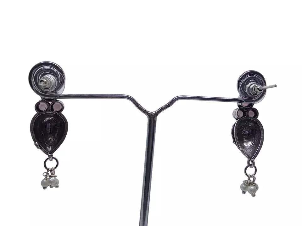 Women Earrings Jewelry Indian Bollywood Style Bridal Brass Pink Stone Earrings