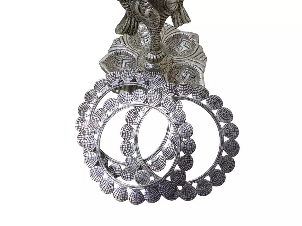 Women Brass Silver Oxidised Bracelet Bangles Brass Rajasthani 5 Pcs Size 2.4