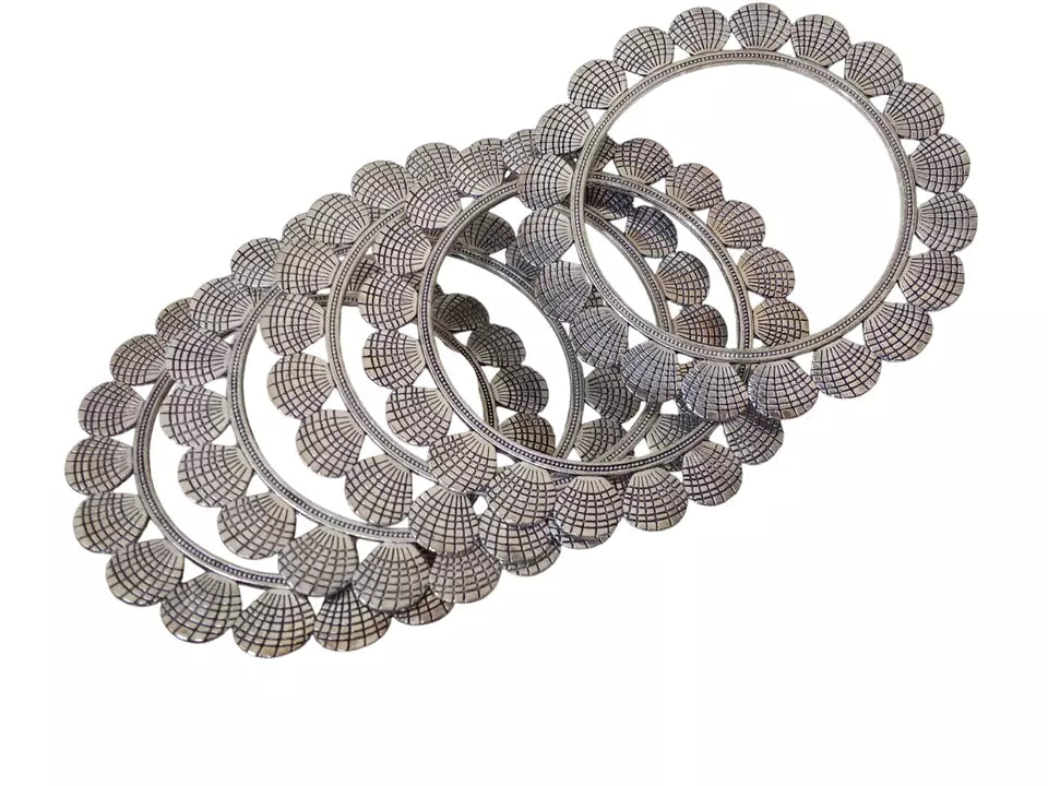 Women Brass Silver Oxidised Bracelet Bangles Brass Rajasthani 5 Pcs Size 2.6