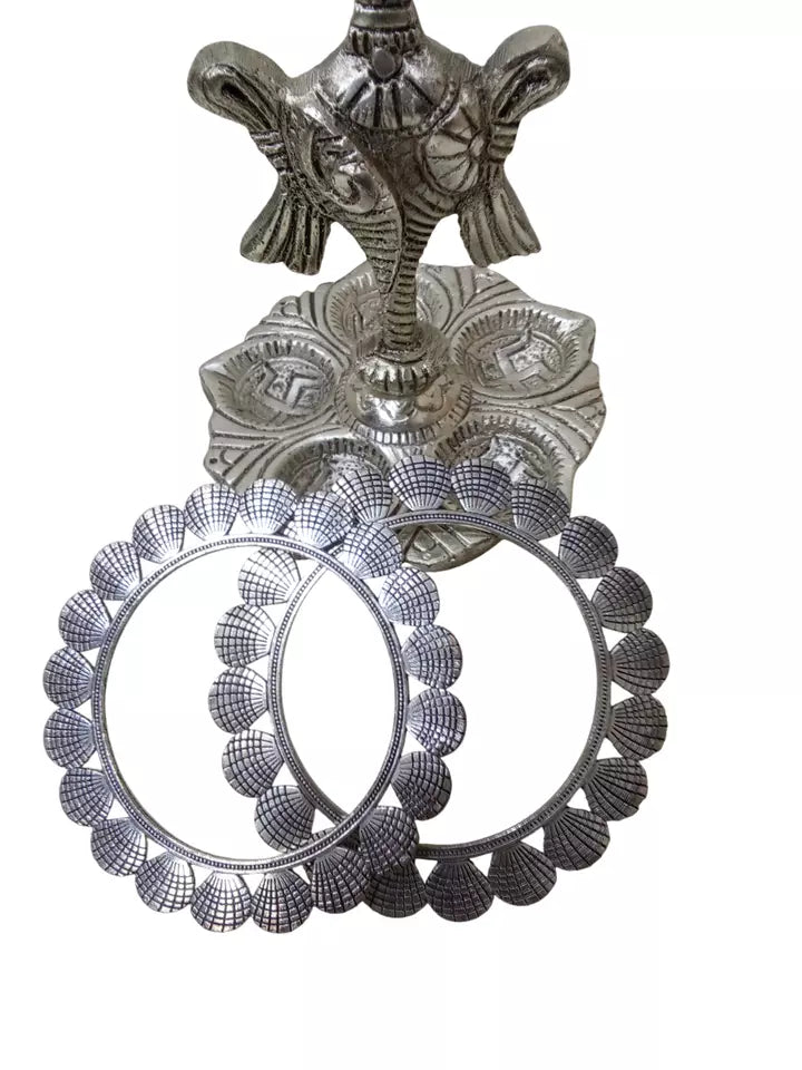Women Brass Silver Oxidised Bracelet Bangles Brass Rajasthani 5 Pcs Size 2.6