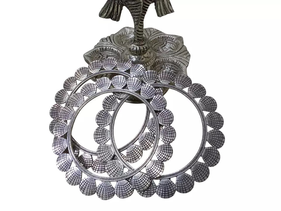 Women Brass Silver Oxidised Bracelet Bangles Brass Rajasthani 5 Pcs Size 2.6