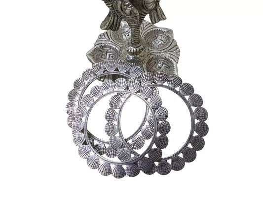 Women Brass Silver Oxidised Bracelet Bangles Rajasthani 5 Pcs Size 2.6 By Kalra Creations
