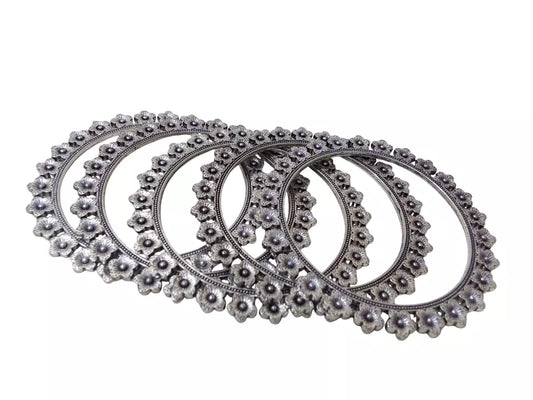 Women Brass Silver Oxidised Bracelet Indian Bangles Brass 5 Pcs Size 2.6 By Kalra Creations