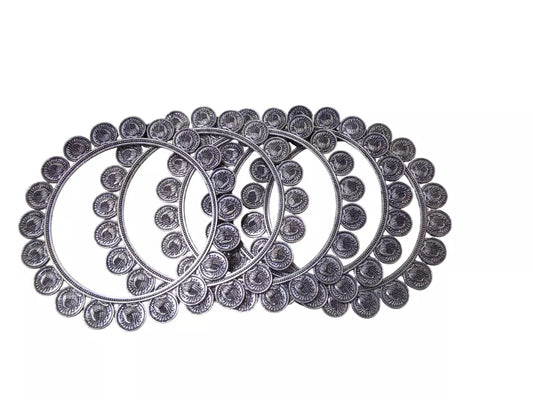 Women Indian Rajasthani Brass Silver Oxidised Bracelet Brass Bangles 5 Pcs Size 2.6 By Kalra Creations