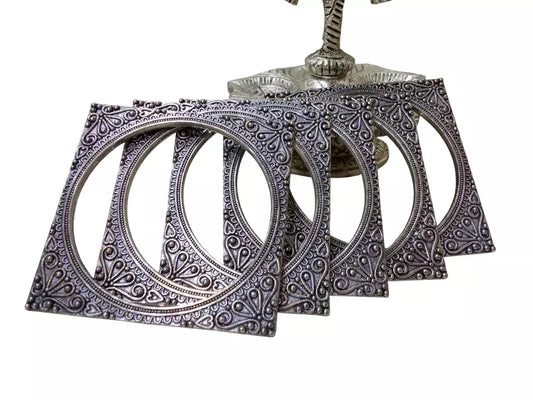 Women Brass Rajasthani Silver Oxidised Bangles Brass Bracelet 5 Pcs Size 2.4 By Kalra Creations