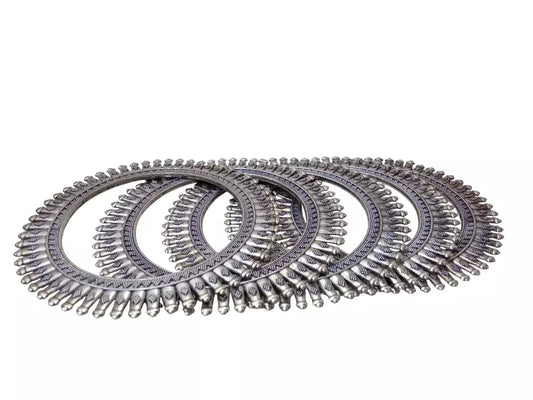 Women Brass Silver Oxidised Bracelet Brass Rajasthani Bangles 5 Pcs Size 2.6 By Kalra Creations