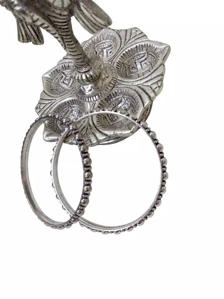 Women Brass Silver Oxidised Bracelet Bangles Brass Rajasthani 5 Pcs Size 2.4