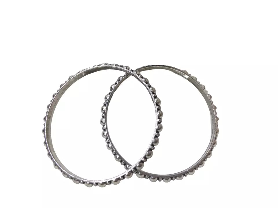 Women Brass Silver Oxidised Bracelet Bangles Brass Rajasthani 5 Pcs Size 2.4