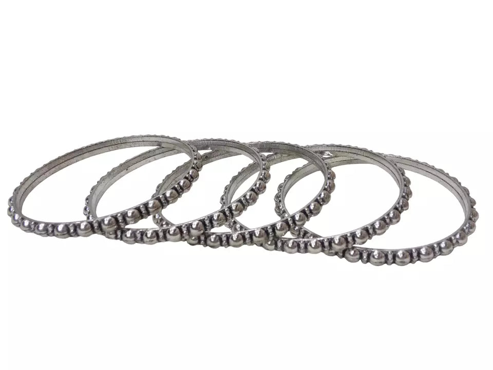 Women Brass Silver Oxidised Bracelet Bangles Brass Rajasthani 5 Pcs Size 2.4