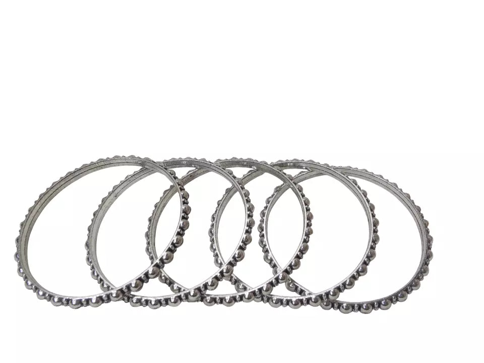 Women Brass Silver Oxidised Bracelet Bangles Brass Rajasthani 5 Pcs Size 2.4