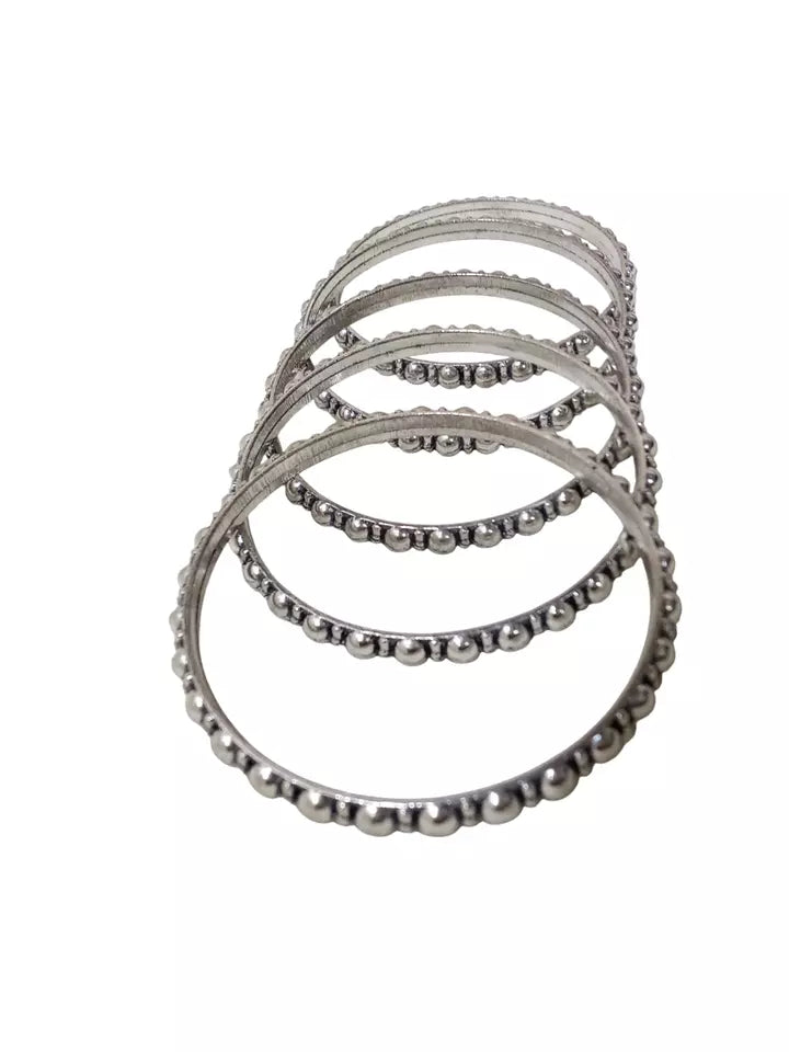 Women Brass Silver Oxidised Bracelet Bangles Brass Rajasthani 5 Pcs Size 2.4