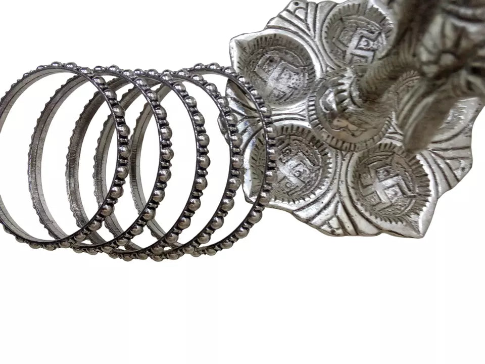 Women Brass Silver Oxidised Bracelet Bangles Brass Rajasthani 5 Pcs Size 2.4
