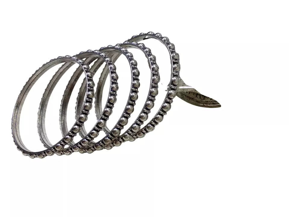 Women Brass Silver Oxidised Bracelet Bangles Brass Rajasthani 5 Pcs Size 2.4