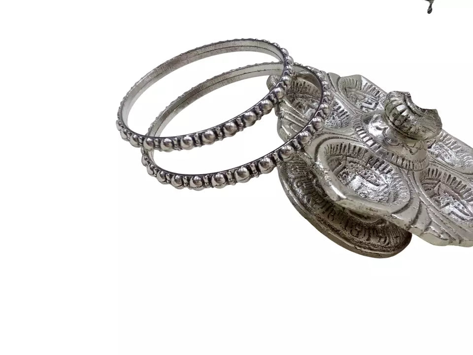Women Brass Silver Oxidised Bracelet Bangles Brass Rajasthani 5 Pcs Size 2.4